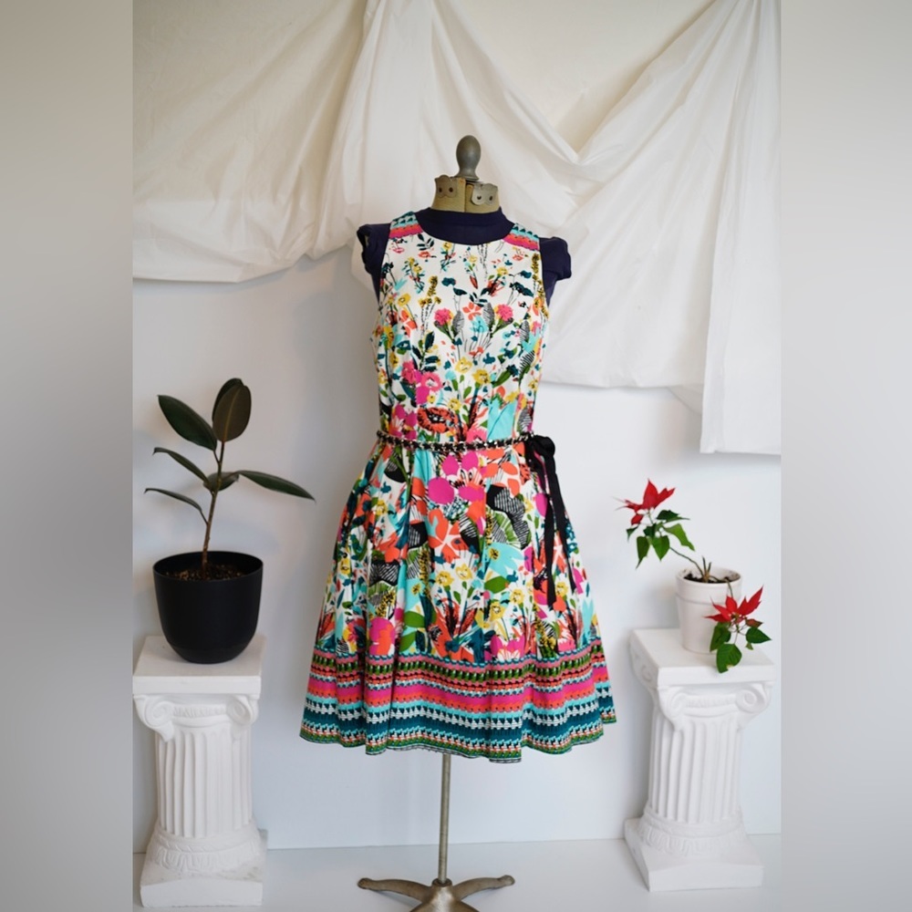 Twee Floral Fit and Flare Summer Midi Dress, Colorful and Fun